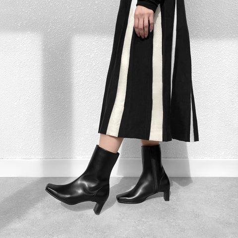 ラストワン60%OFF:ワイドスクエアトゥ ショートブーツ(5400)ブラック/mamian(マミアン)