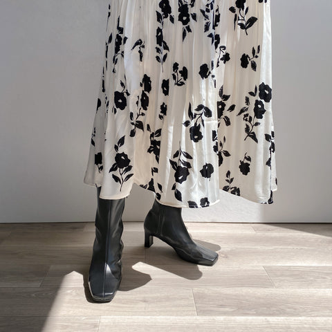 ラストワン60%OFF:ワイドスクエアトゥ ショートブーツ(5400)ブラック/mamian(マミアン)