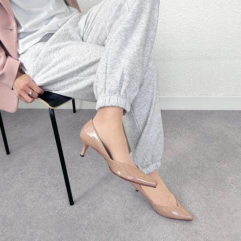 ラストワン30%OFF:2025SS:Vカットデザインパンプス(5716)ベージュE/mamian(マミアン)