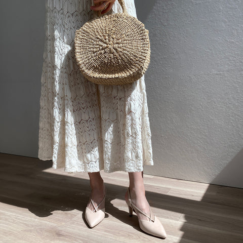 ラストワン15%OFF:クロス&バックストラップ パンプス(7240)グレージュ/mamian(マミアン)