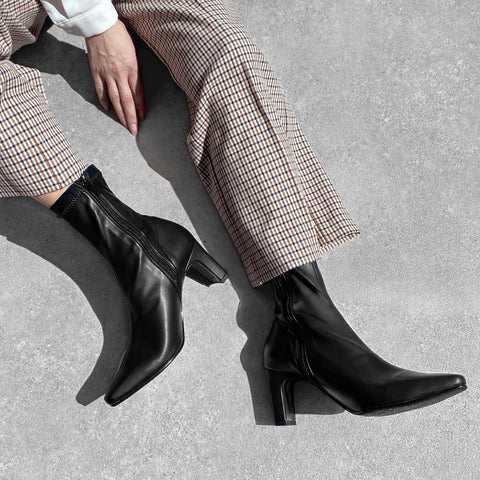 50%OFF:スクエアトゥ ストレッチブーツ(7357)ブラック/mamian(マミアン)