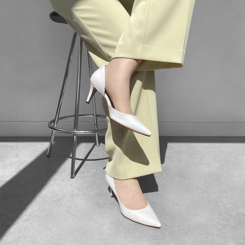 ラストワン10%OFF:2025SSBI:ポインテッドトゥ サイドカット パンプス(7674)ホワイト/mamian(マミアン)