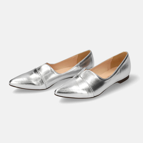 ラストワン2025SSBI:ポインテッドトゥ フラット 切替ドレスシューズ(154)シルバー/mamian(マミアン)