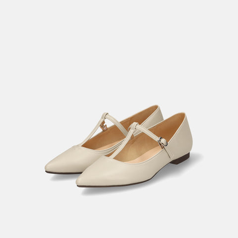 ラストワン15%OFF:Tストラップ フラットシューズ(4796)アイボリー/mamian(マミアン)