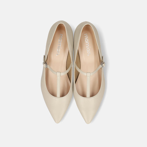 ラストワン15%OFF:Tストラップ フラットシューズ(4796)アイボリー/mamian(マミアン)