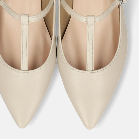 ラストワン15%OFF:Tストラップ フラットシューズ(4796)アイボリー/mamian(マミアン)