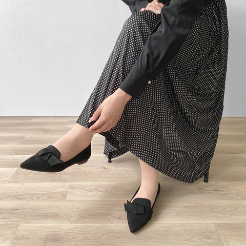 ラストワン15%OFF:リボン&オペラデザイン フラットシューズ(m17024)ブラックS/mamian(マミアン)