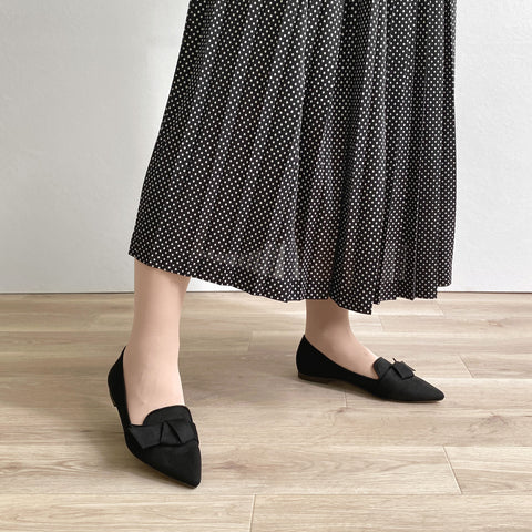 ラストワン15%OFF:リボン&オペラデザイン フラットシューズ(m17024)ブラックS/mamian(マミアン)