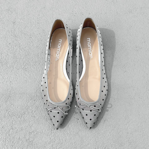 ラストワン30%OFF:2025SS:ドットチュール バレエシューズ(m17037)シルバーTU/mamian(マミアン)