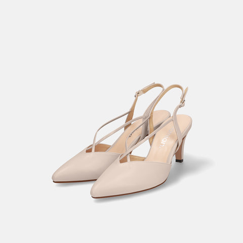 ラストワン15%OFF:クロス&バックストラップ パンプス(7240)グレージュ/mamian(マミアン)