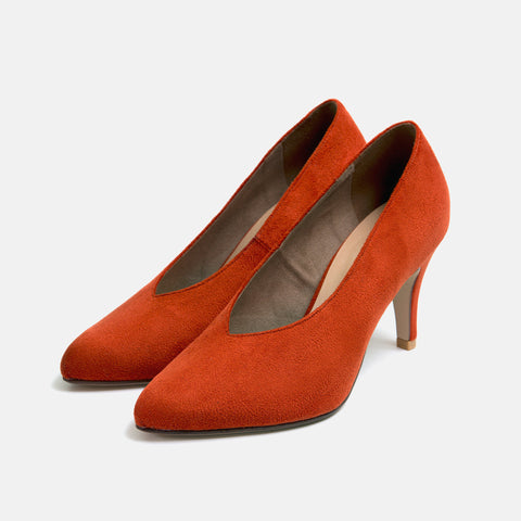 50%OFF:Vカットポインテッドトゥミドルヒールブーティ(763aw1-ag)テラコッタスエード/mamian(マミアン)