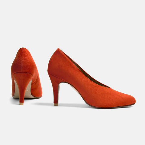 50%OFF:Vカットポインテッドトゥミドルヒールブーティ(763aw1-ag)テラコッタスエード/mamian(マミアン)