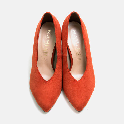 50%OFF:Vカットポインテッドトゥミドルヒールブーティ(763aw1-ag)テラコッタスエード/mamian(マミアン)