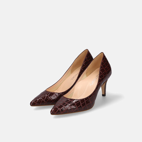 2025AW:iCoN COLORS:ポインテッドトゥ クロコ型押し パンプス(C76534)ボルドーCR/mamian(マミアン)
