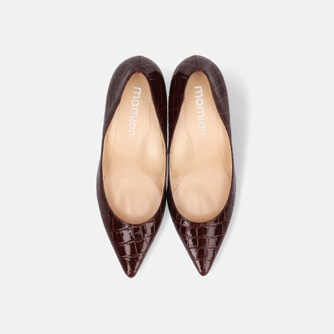 2025AW:iCoN COLORS:ポインテッドトゥ クロコ型押し パンプス(C76534)ボルドーCR/mamian(マミアン)