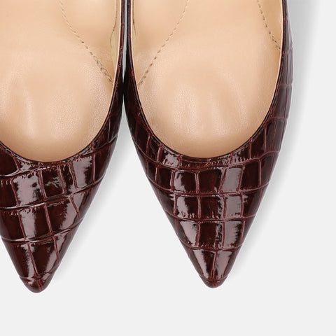 2025AW:iCoN COLORS:ポインテッドトゥ クロコ型押し パンプス(C76534)ボルドーCR/mamian(マミアン)
