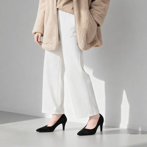 予約:2025AW:ポインテッドトゥ スエードパンプス(S7610)ブラックS/mamian(マミアン)