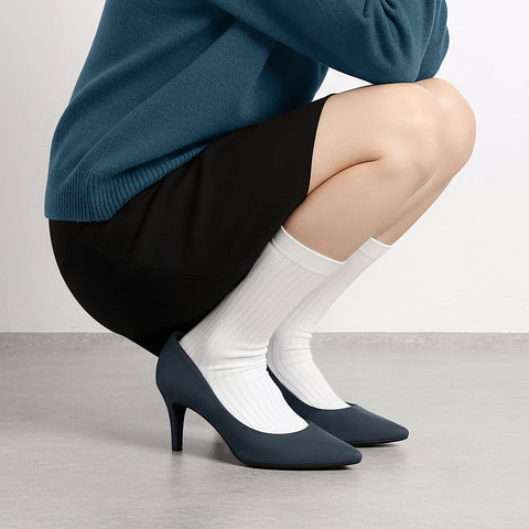 予約:2025AW:ポインテッドトゥ スエードパンプス(S7610)ネイビーグレーS/mamian(マミアン)