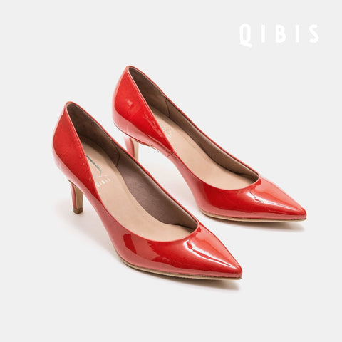 40%OFF:QIBIS ONE:7cmヒール ポインテッドトゥ パンプス(QM7003)レッド/QIBIS(マミアン)