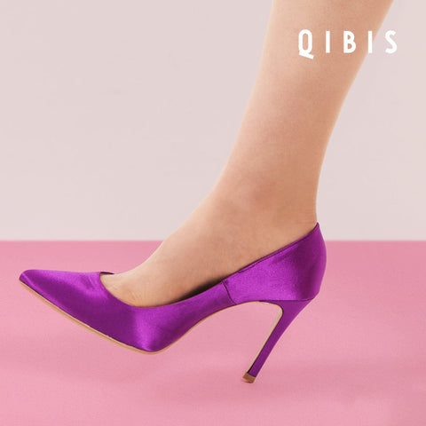 40%OFF:QIBIS ONE:9cmヒール ポインテッドトゥ パンプス(QM9004)パープル/QIBIS(マミアン)