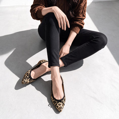 2026AWBI：ポインテッドトゥ フラット バレエシューズ（1333）レオパードS