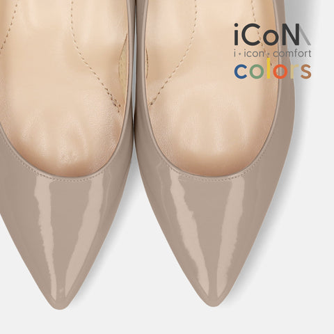 予約：2025SS：iCoN COLORS：ポインテッドトゥ エナメル パンプス（C57171）グレージュE/mamian（マミアン）