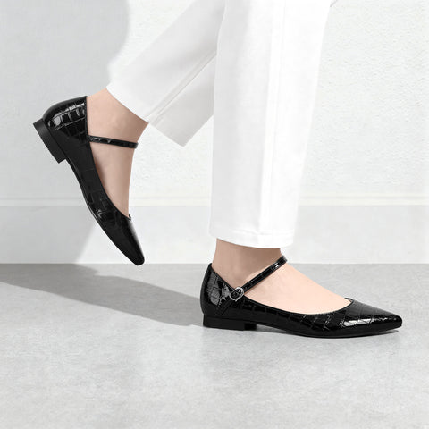 2025AW：ストラップデザイン 甲浅フラットシューズ（4801）ブラックCR/mamian（マミアン）