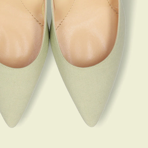 50%OFF：iCoN COLORS：ポインテッドトゥ リネン パンプス（C76535）SグリーンL/mamian（マミアン）