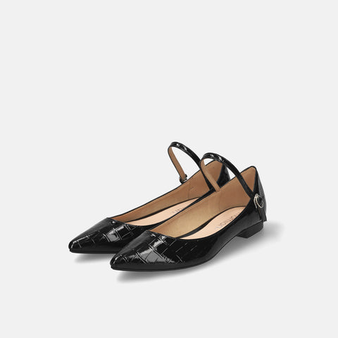 2025AW：ストラップデザイン 甲浅フラットシューズ（4801）ブラックCR/mamian（マミアン）