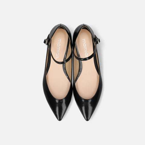 2025AW：ストラップデザイン 甲浅フラットシューズ（4801）ブラックG/mamian（マミアン）