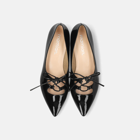 予約：レースアップ フラットシューズ（m17068）ブラックE