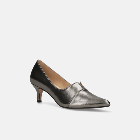 2026AWBI：ポインテッドトゥ 切替 パンプス（5154）スチール