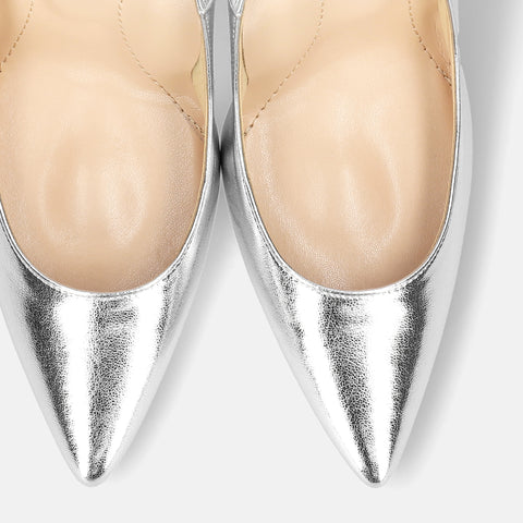10% OFF: 2024SS: iCoN COLORS: Pointed Toe Smooth Pumps (C9043) Silver